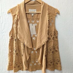 NWT Anthropologie Moon River Cotton Linen Crochet Boho Vest Size X-Small MSRP$40
